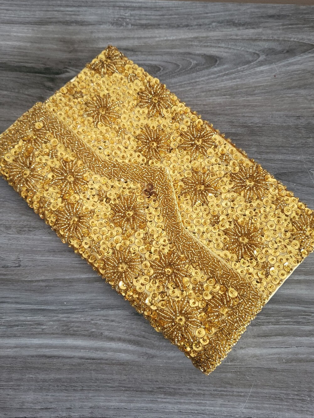 Vintage Richere Gold Sequin Beaded Clutch Bag Hong Kong 1960s - Picture 3 of 13